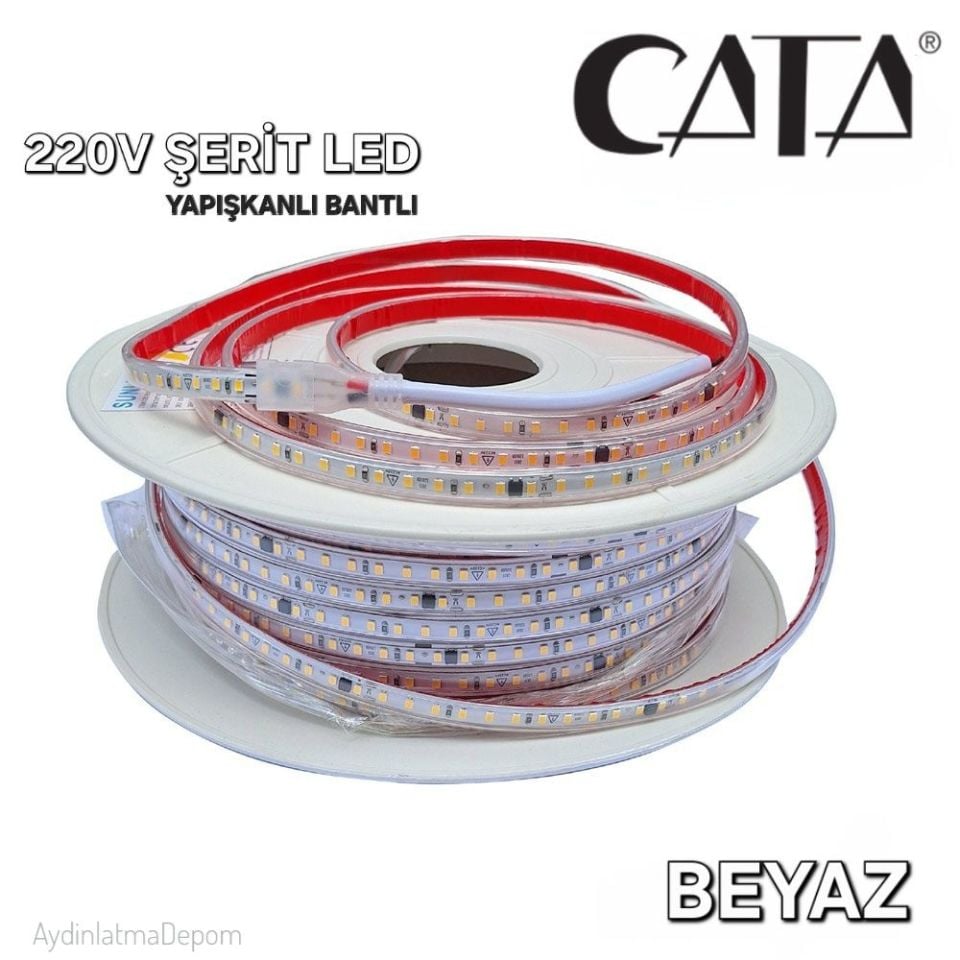 Cata 10 Çipli 220v Beyaz Işık Şerit Led (Yapışkanlı)