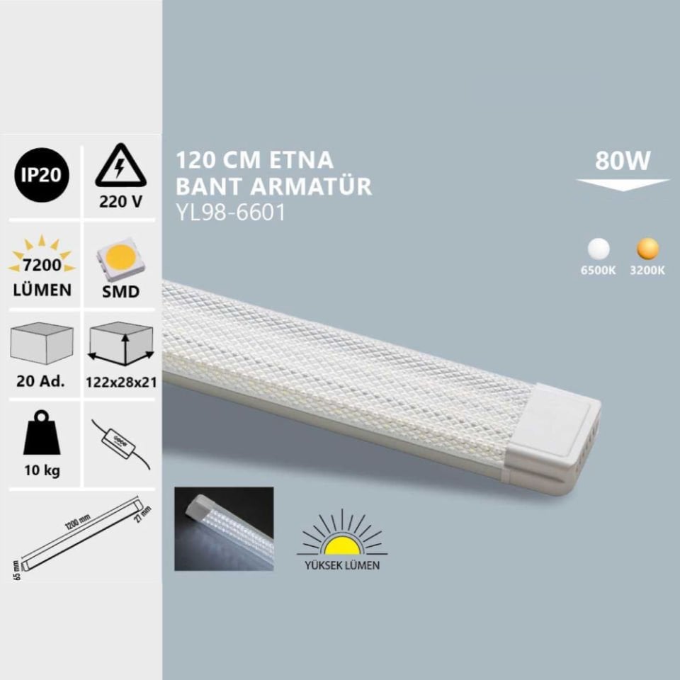 Noas 80W Ip20 120 Cm Etna Bant Armatür Beyaz Işık