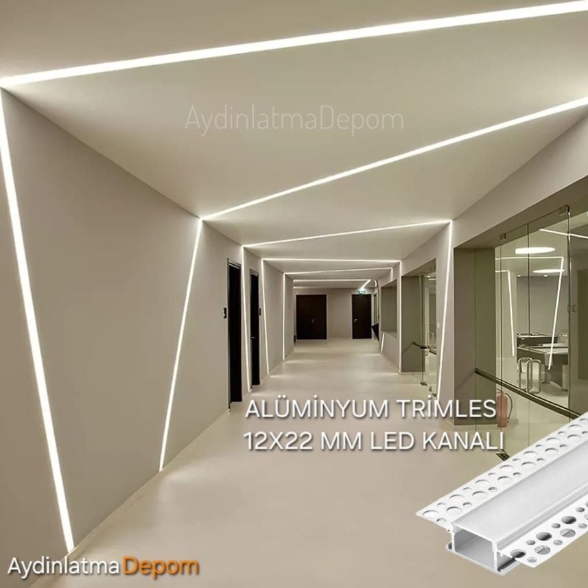 Alüminyum Trimless Alçıpan 12X22 Sıva Altı Led Kanalı (3 Metre Boyu)