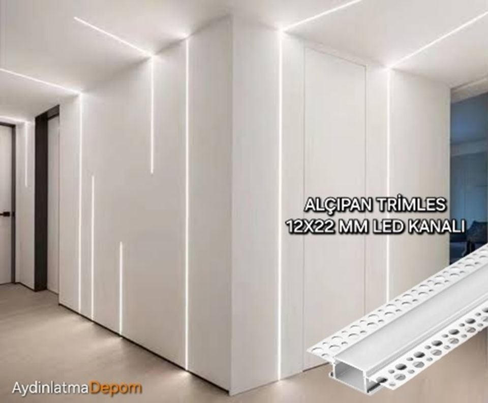 Alüminyum Trimless Alçıpan 12X22 Sıva Altı Led Kanalı (3 Metre Boyu)