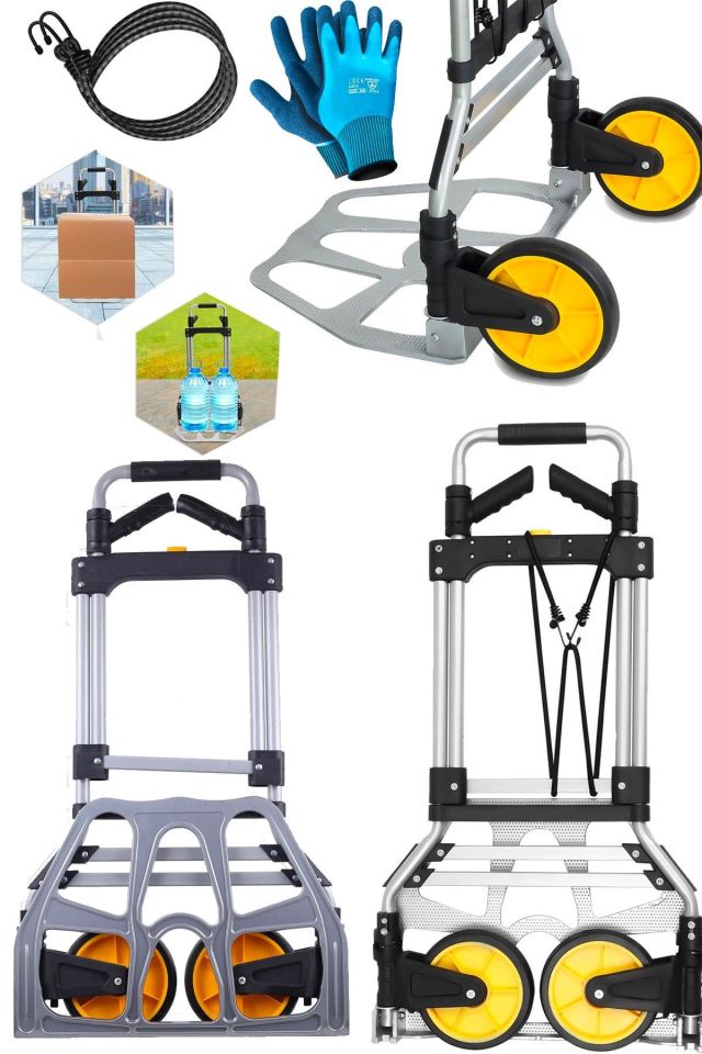 Germany 120Kg Kapasiteli Katlanır Koli Yük Paket Taşıma El Arabası 360° Dönen Sap + Teleskopik Kol