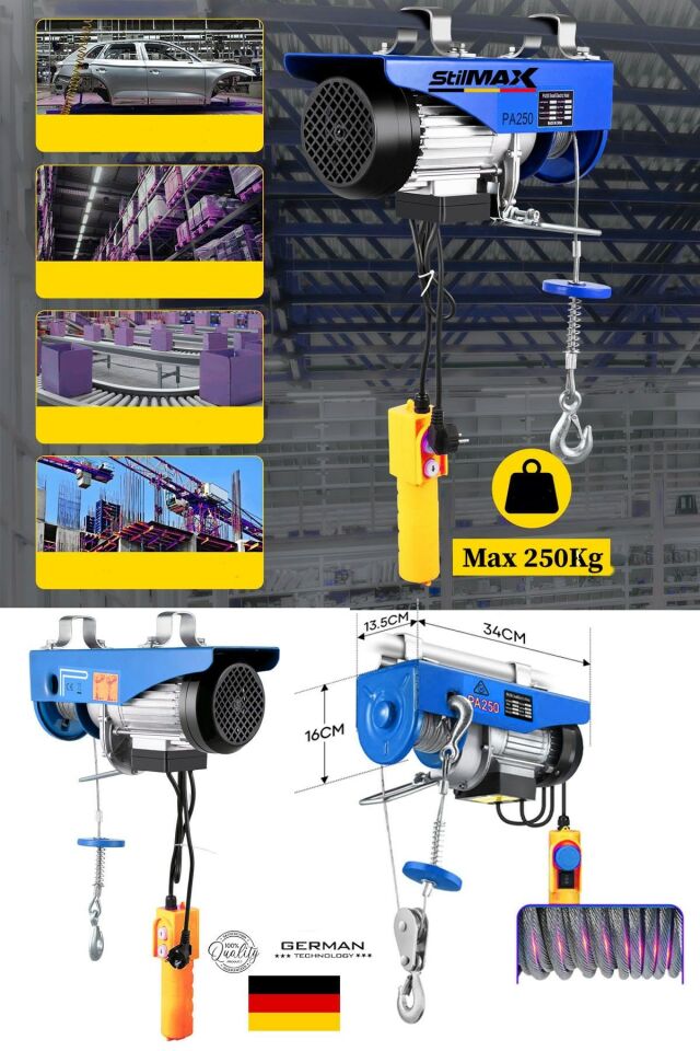 Elektrikli Motorlu Vinç Caraskal 125/250 Kg 220V 20M Halat Zincir Kaldırma Makinesi Kumandalı