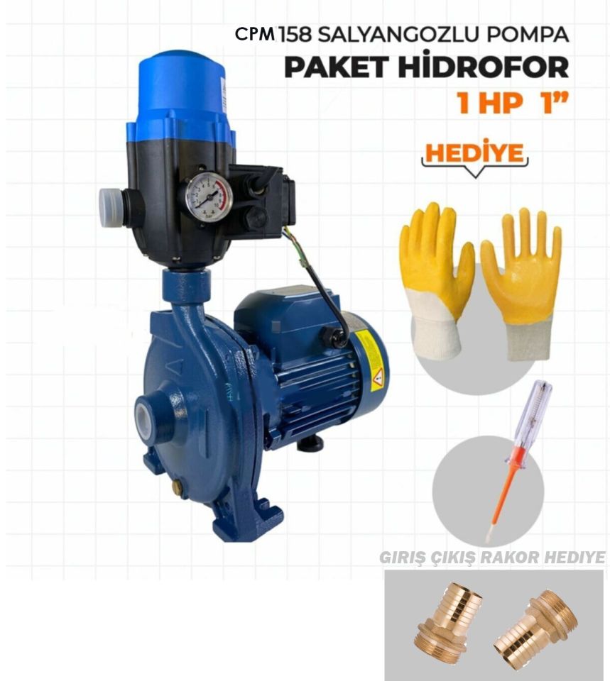 Cpm158 Metal Dişli Otomatik Sistem Paket Hidrofor Su Pompası 1 Hp