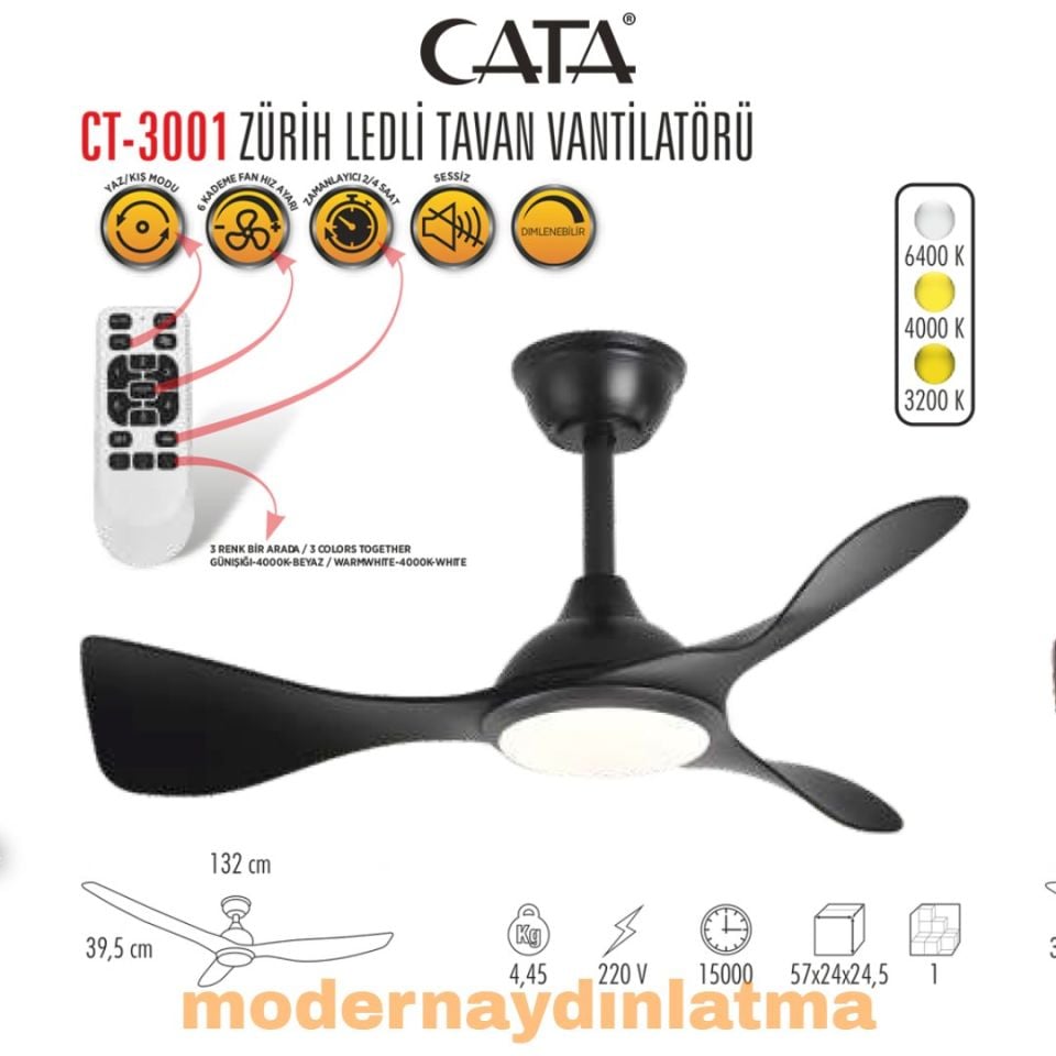 Cata CT-3001 Zürih Ledli Tavan Vantilatörü
