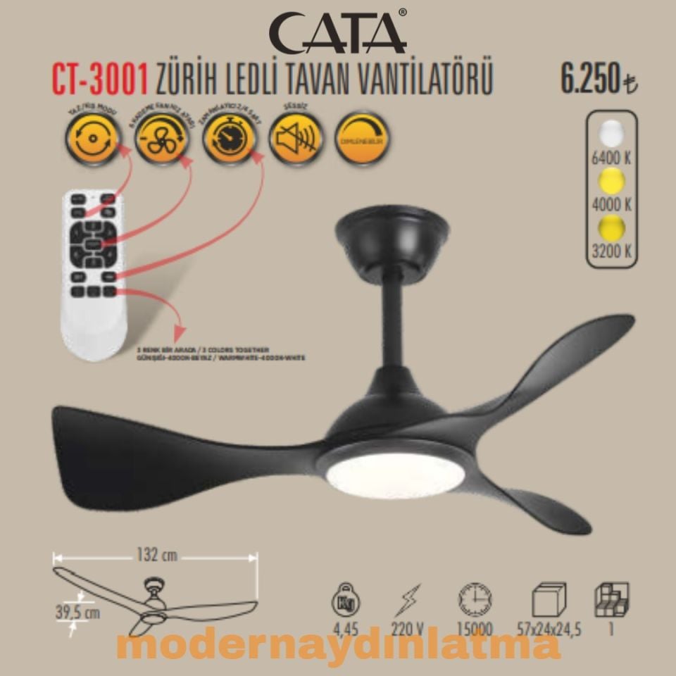 Cata CT-3001 Zürih Ledli Tavan Vantilatörü