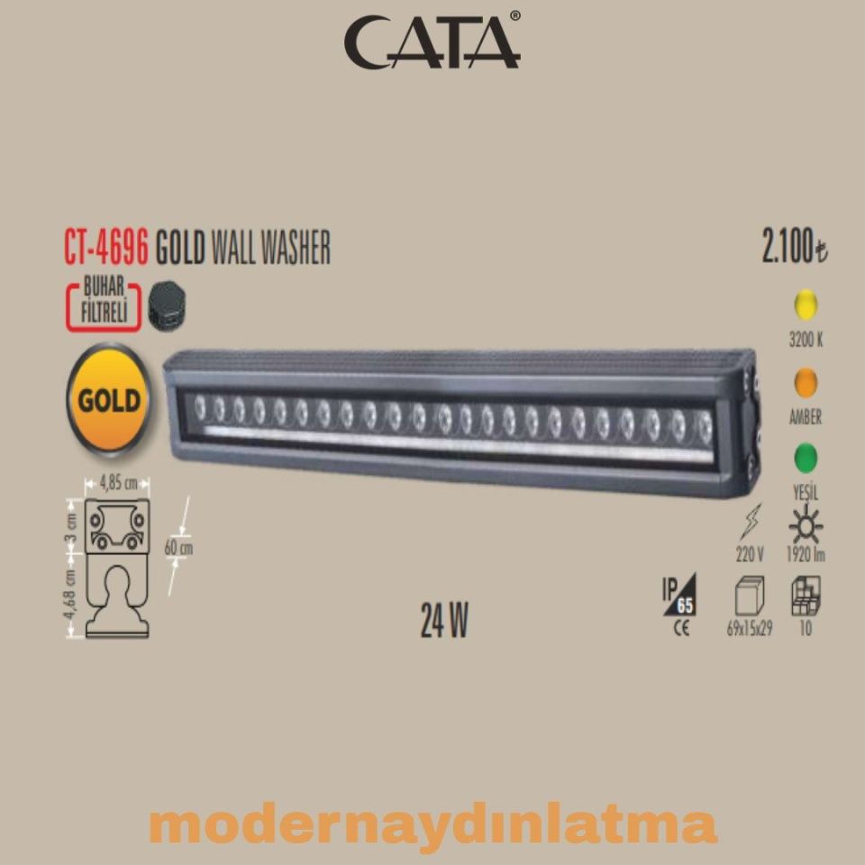 Cata CT-4696 60 Cm Amber Işık Gold Wallwasher Duvar Aydınlatma