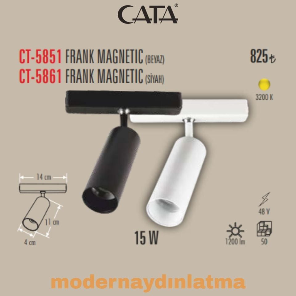 Cata CT-5861 15W Frank Siyah Magnet Ray Spot Armatür