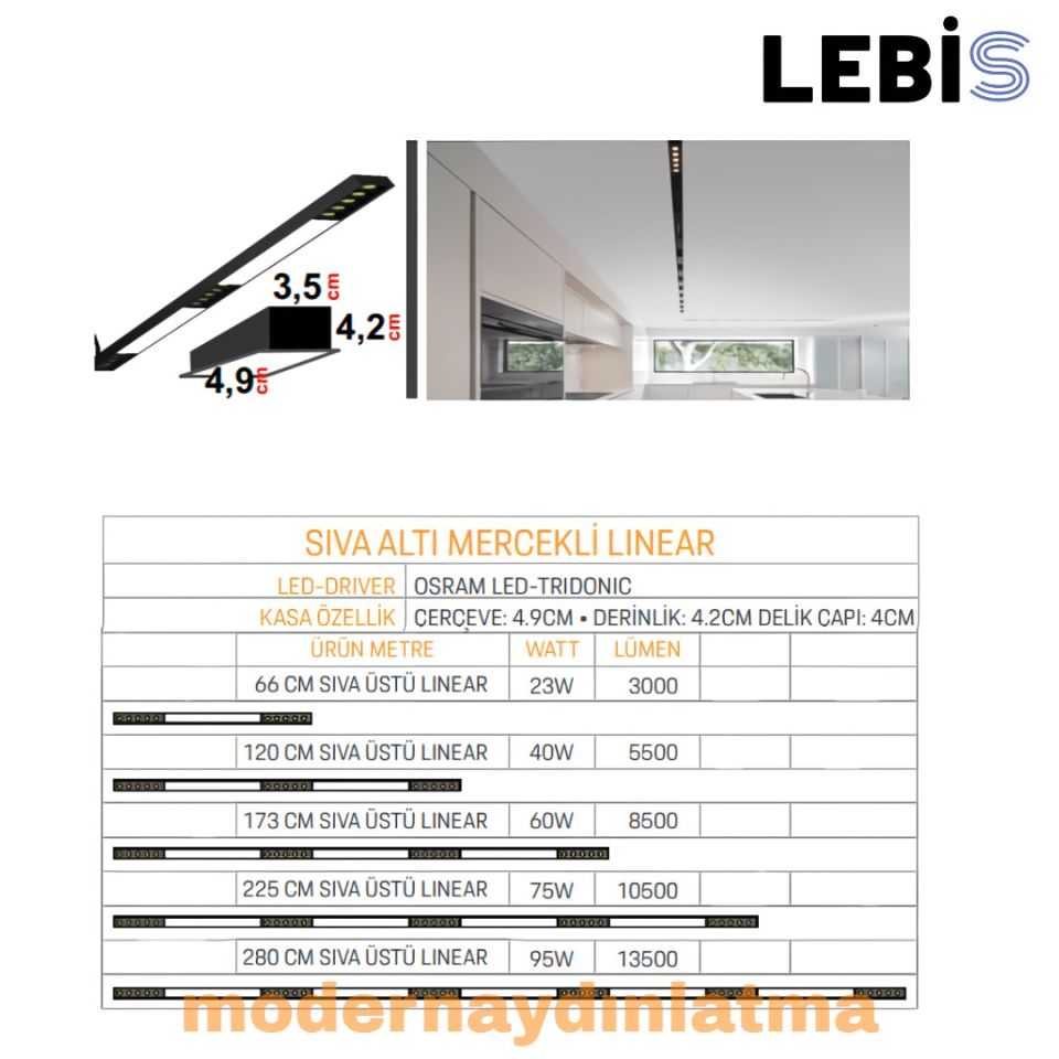 Lebis 66 Cm Sıva Altı Mercekli Lineer Aydınlatma