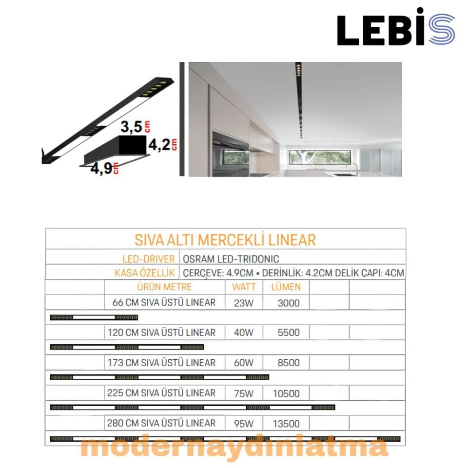 Lebis 280 Cm Sıva Altı Mercekli Lineer Aydınlatma
