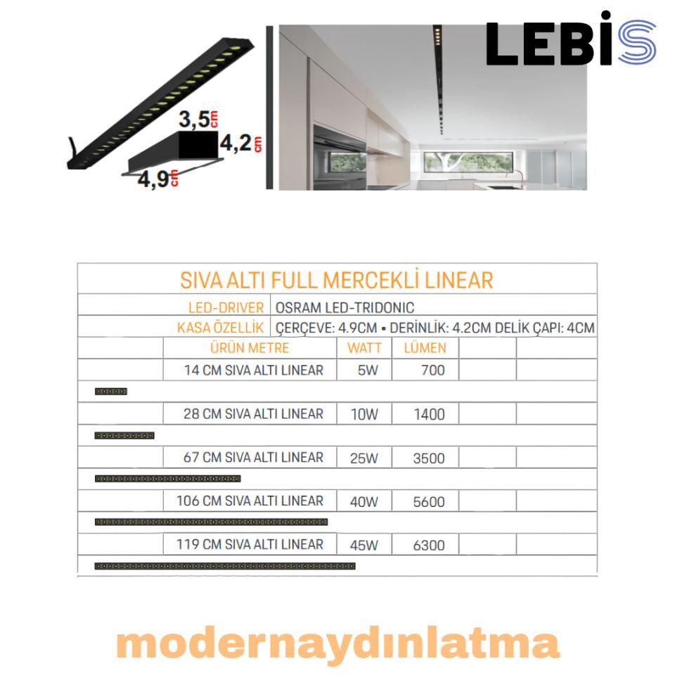 Lebis 106 Cm Sıva Altı Full Mercekli Lineer Aydınlatma