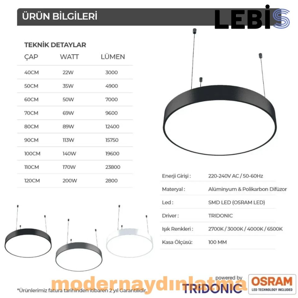 Lebis 50 Cm Osram Ledli Davul Lineer Aydınlatma Armatürü