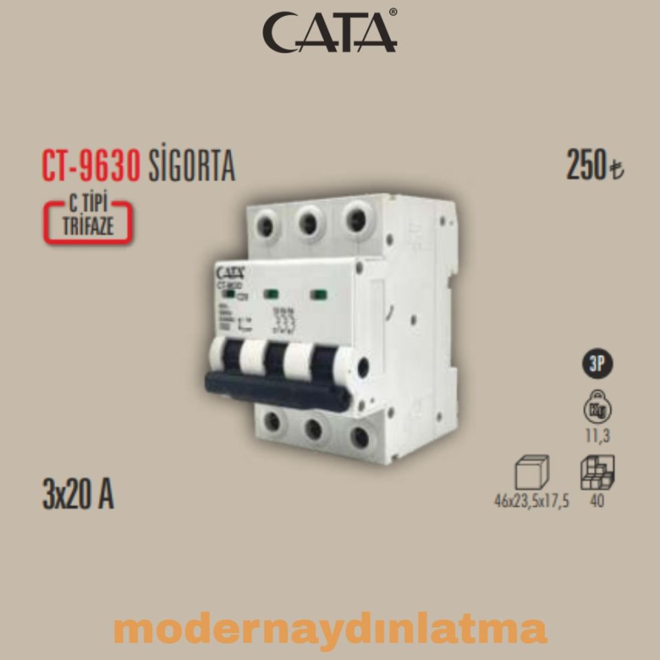 Cata CT-9630 3x20 Amper Trifaze Sigorta
