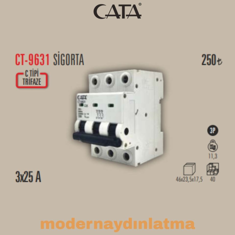 Cata CT-9631 3x25 Amper Trifaze Sigorta