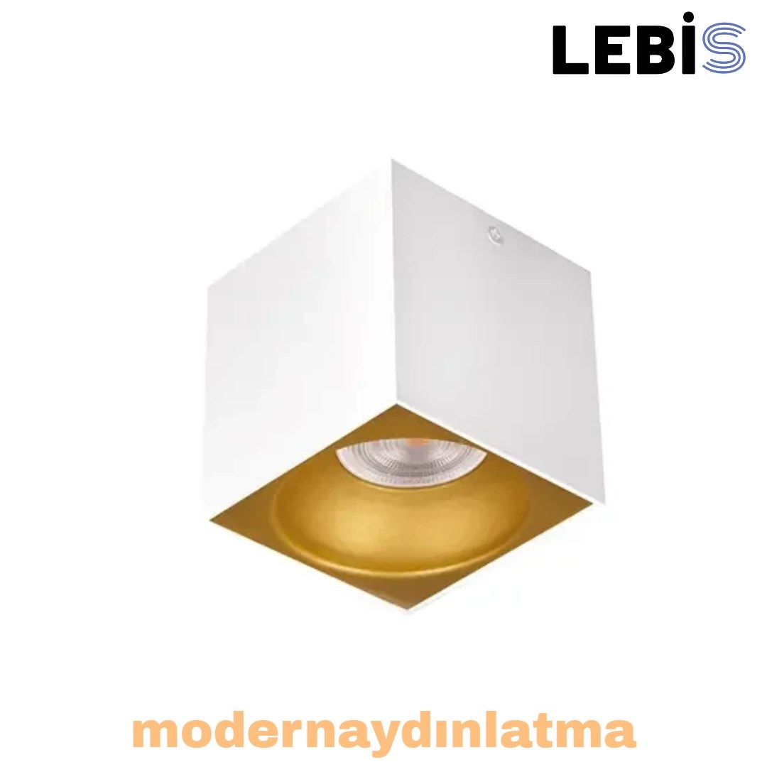 Lebis Beyaz-Gold Renk Gu10 Duylu Kare Tavan Armatür