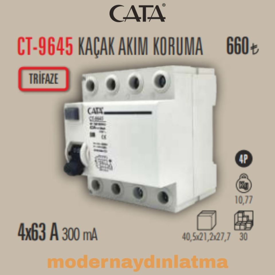 Cata CT-9645 4x63A 300mA Trifaze Yangın Koruma Rolesi