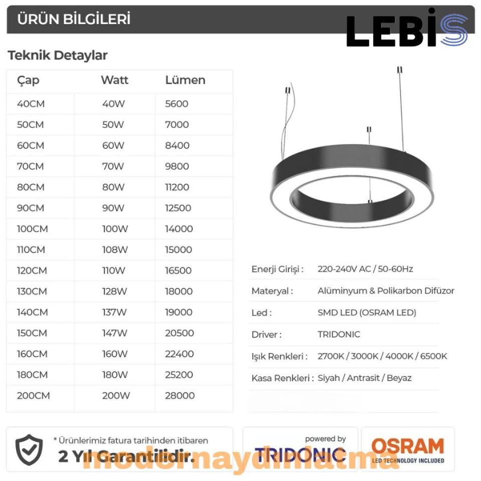 Lebis 60 Cm Osram Ledli 5x5 Kasa Simit Lineer Aydınlatma Armatürü