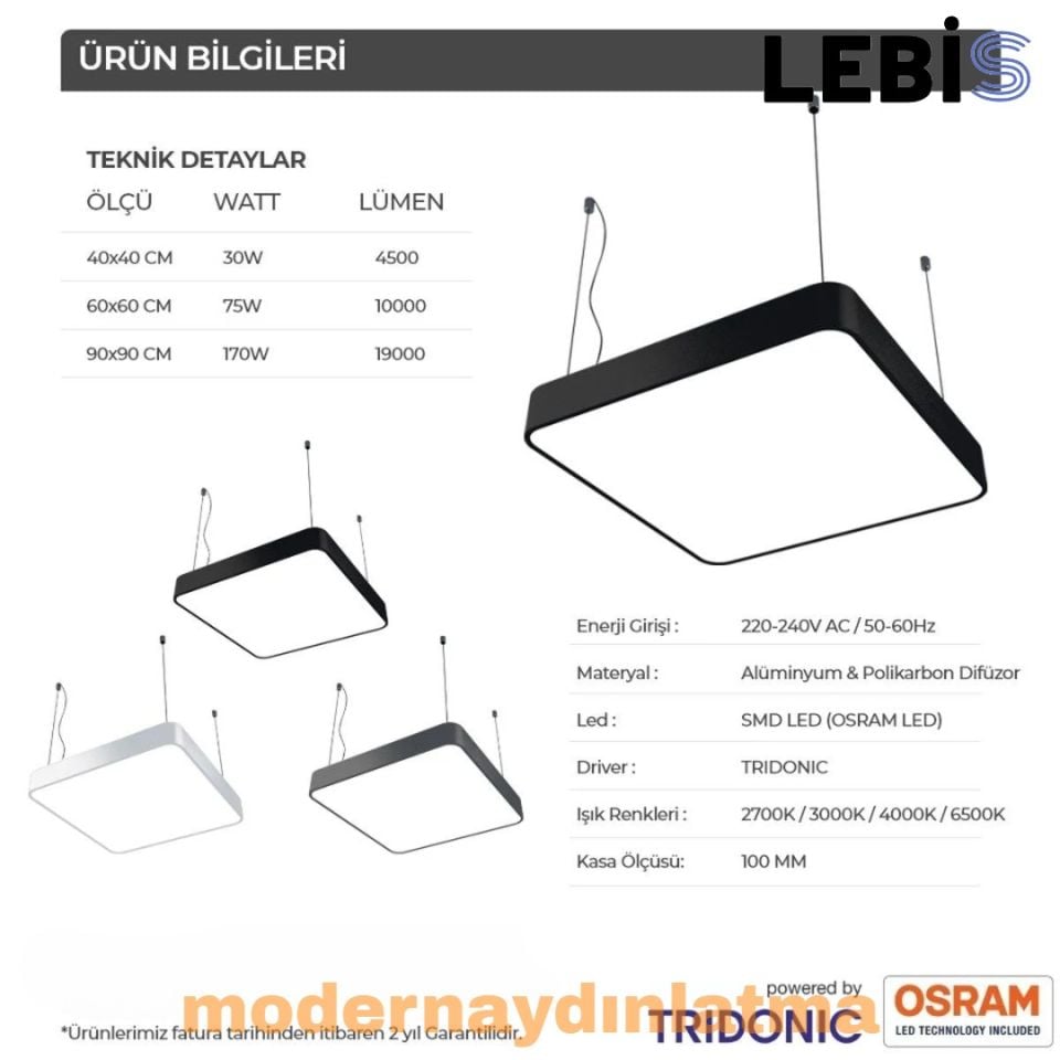 Lebis 60x60 Cm Osram Ledli Oval Kare Davul Lineer Armatür