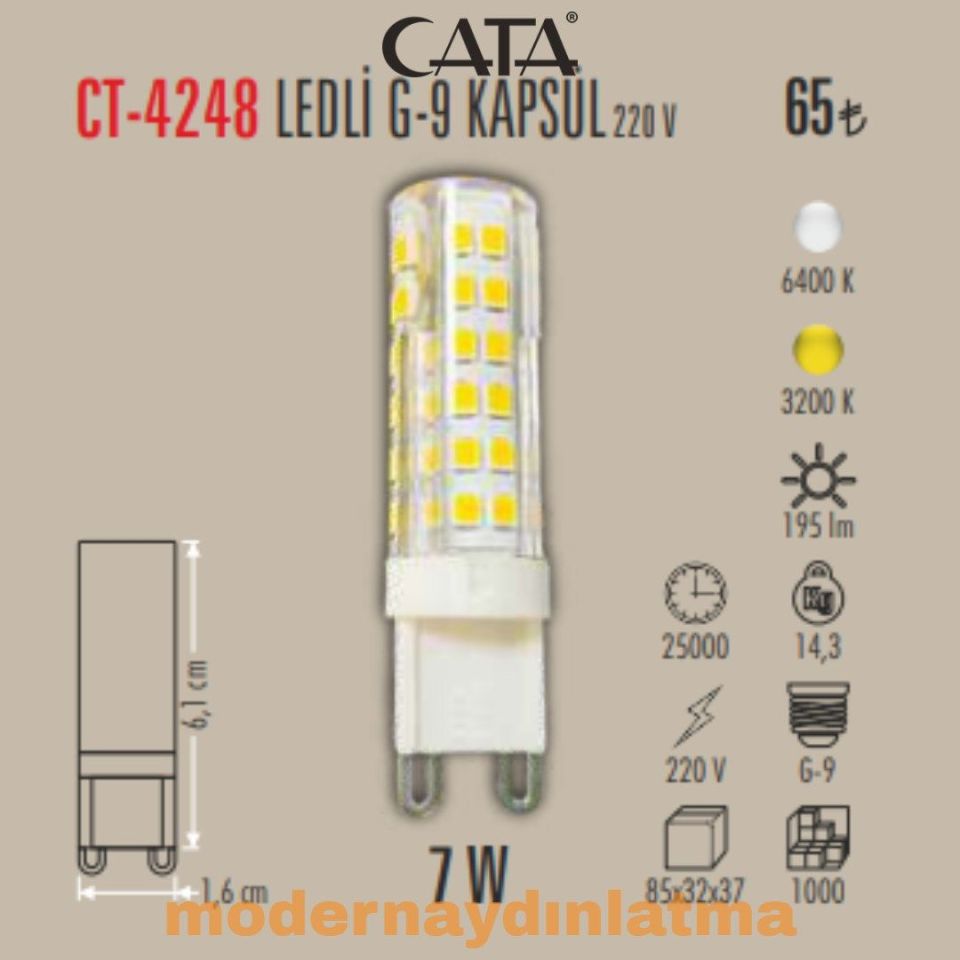 Cata CT-4248 220V Günışığı G9 Led Kapsül Ampül