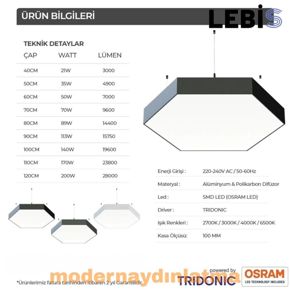 Lebis 90 cm Osram Ledli Oval Altıgen Davul Lineer Armatür