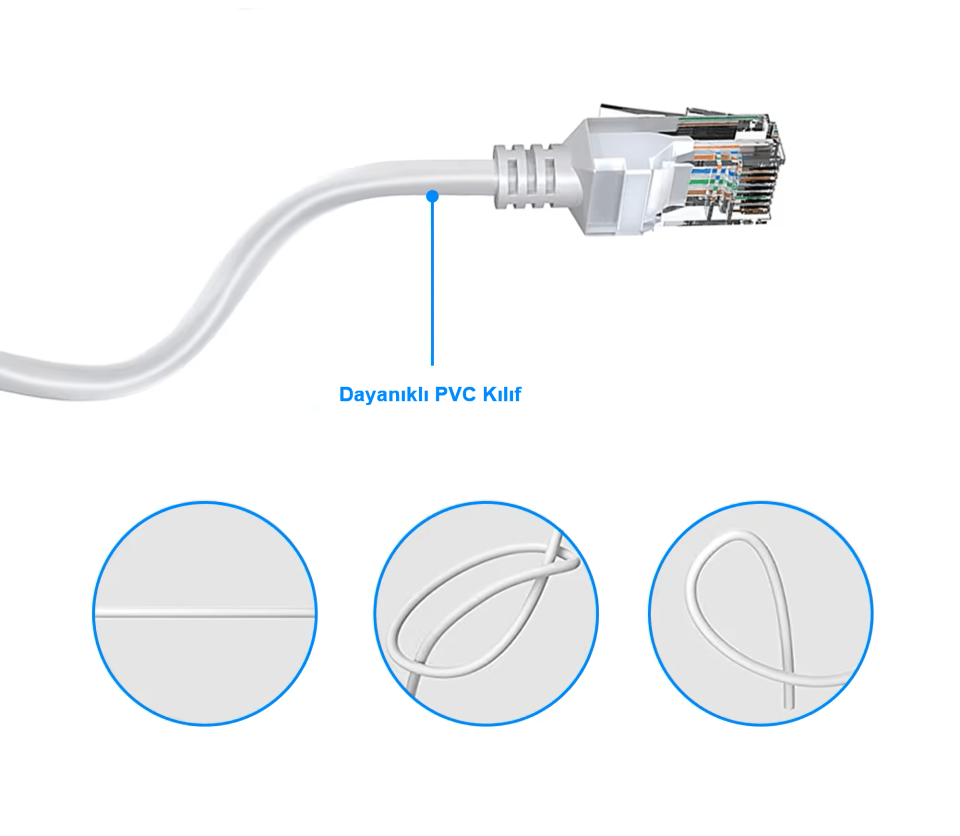 Lebis Hazır Jaklı Cat6 Data İnternet Kablolasu 1,2,3,5,7,10,15,20,25,30,35,40 Metre