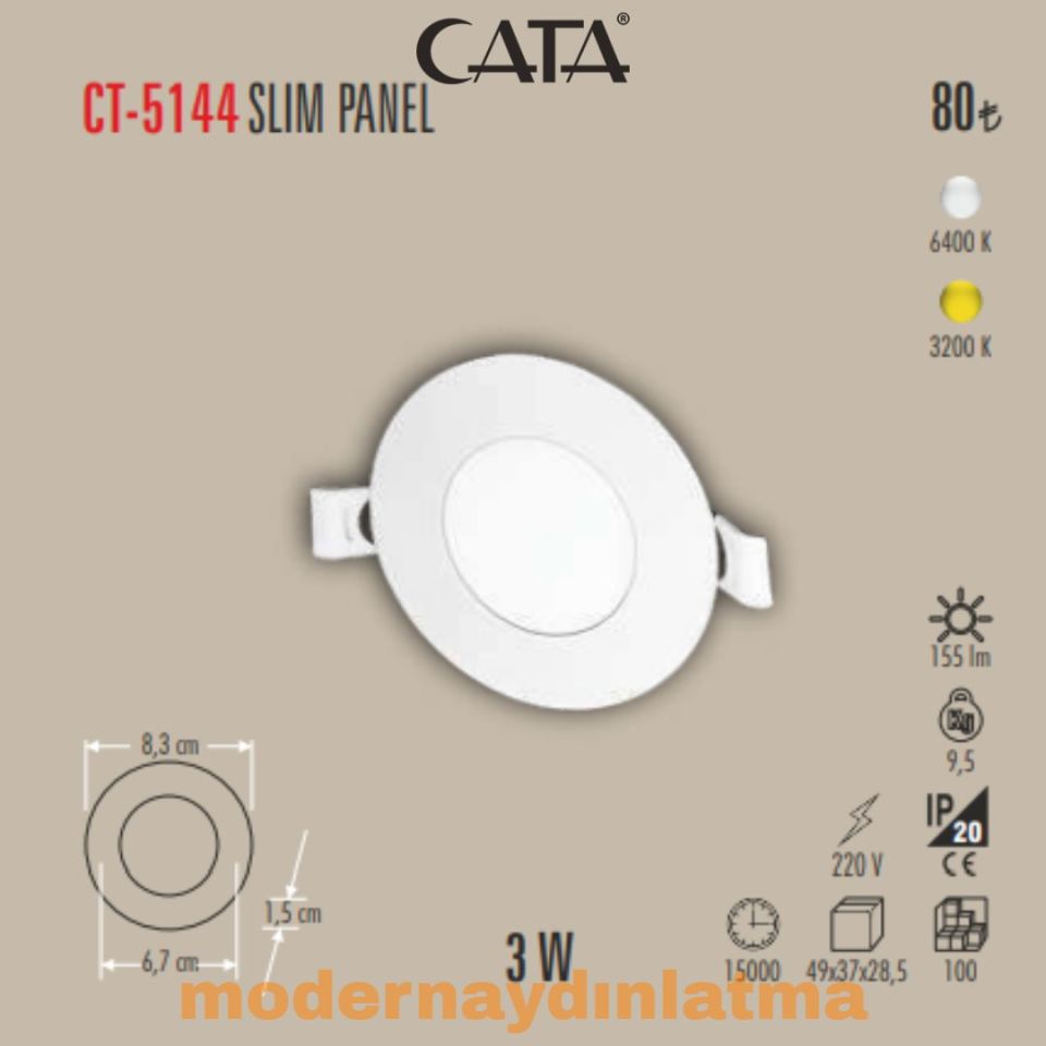 Cata CT-5144 3W Led Panel Spot Beyaz Işık