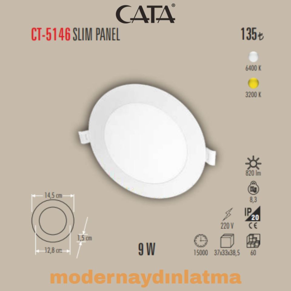 Cata CT-5146 9W Led Panel Spot Günışığı Işık