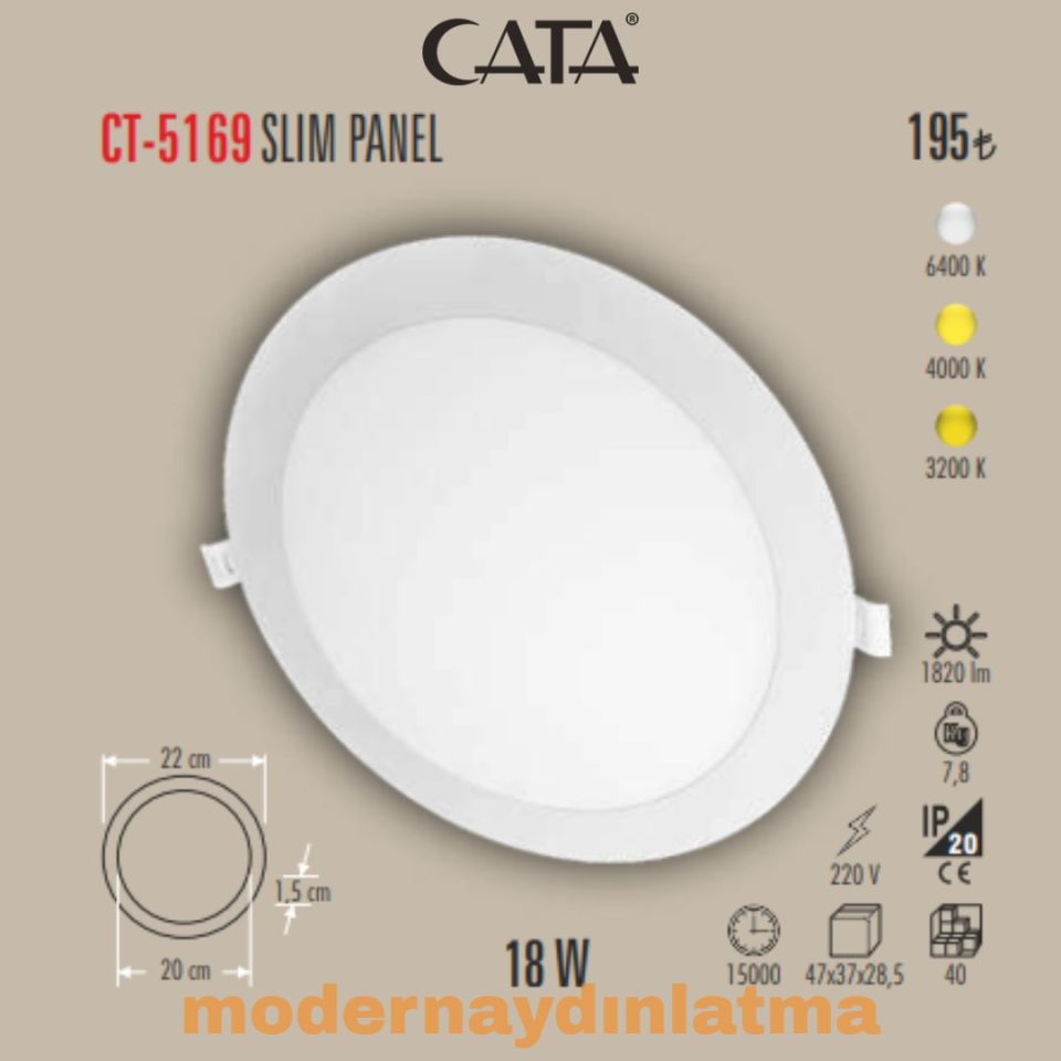 Cata CT-5169 18W Led Panel Spot Günışığı Işık