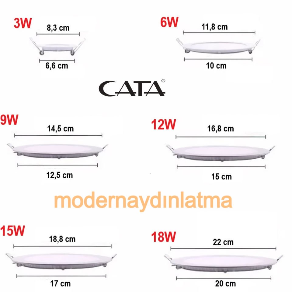 Cata CT-5129 18W Siyah Kasa Slim Led Panel Spot Beyaz Işık