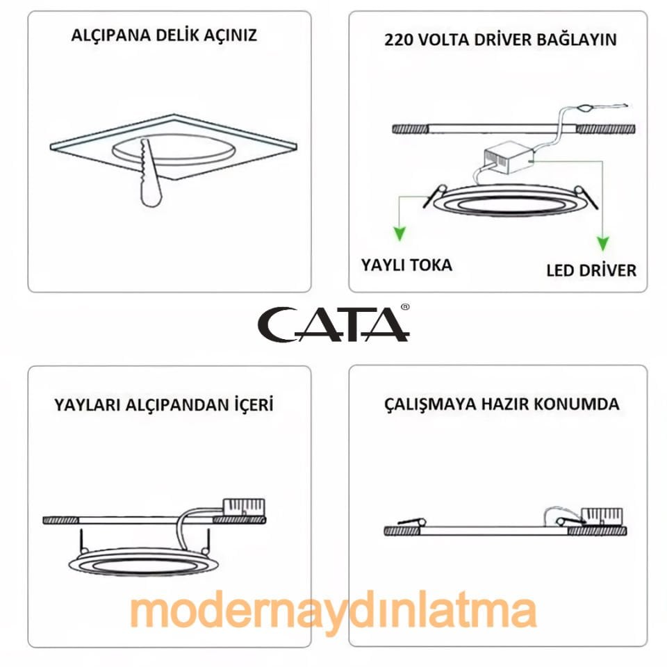 Cata CT 5129 18W Siyah Kasa Slim Led Panel Spot Günışığı Işık