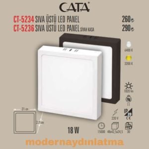 Cata CT-5236 18W Siyah Sıva Üstü Kare Led Panel Beyaz Işık