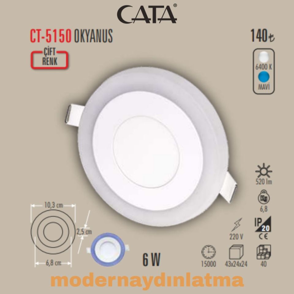 Cata CT-5150 6W Mavi Beyaz Led Panel