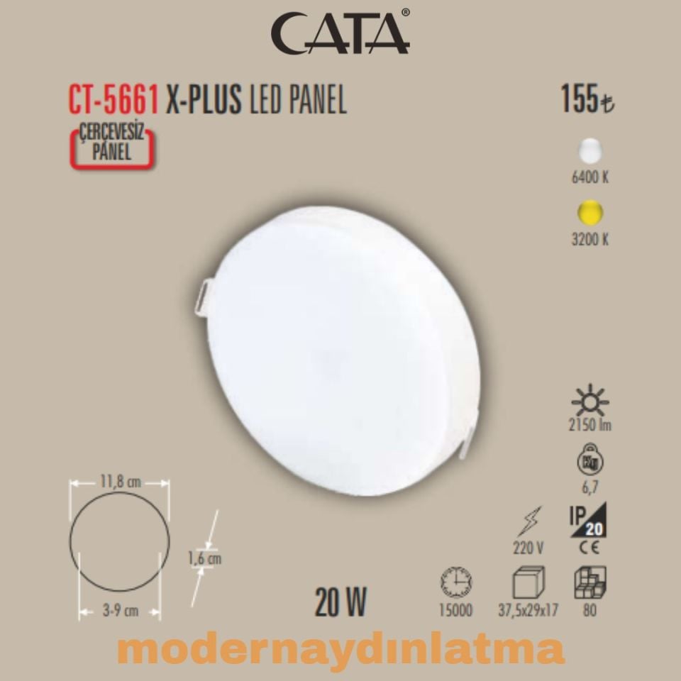 Cata CT-5661 20W Xplus Ayarlanabilir Slim Led Panel Günışığı