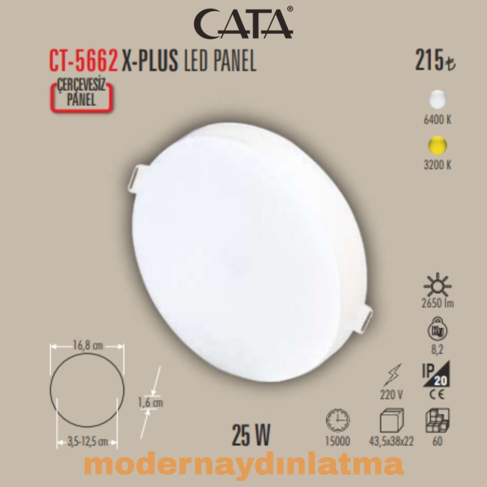 Cata CT-5662 25W Xplus Ayarlanabilir Slim Led Panel Günışığı