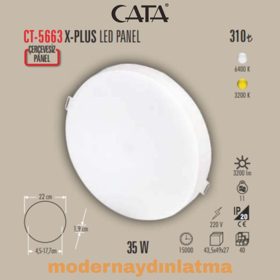 Cata CT-5663 35W Xplus Ayarlanabilir Slim Led Panel Günışığı