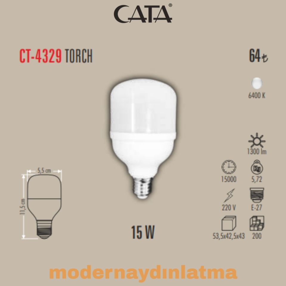 Cata CT-4329 15W E-27 Duylu Torch Led Ampül Beyaz Işık