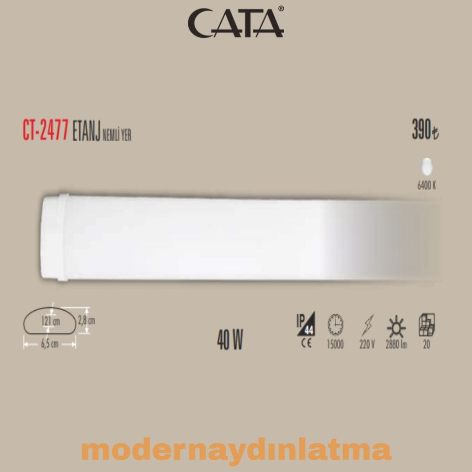 Cata CT-2477 120 Cm 40W Etanj Yatay Led Bant Armatür Beyaz Işık 10 Adet