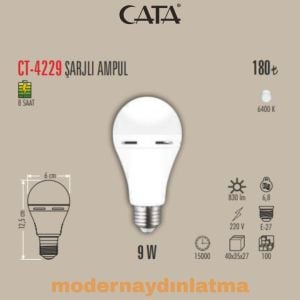Cata CT-4229 E27 Duylu Şarjlı Led Ampül Beyaz Işık
