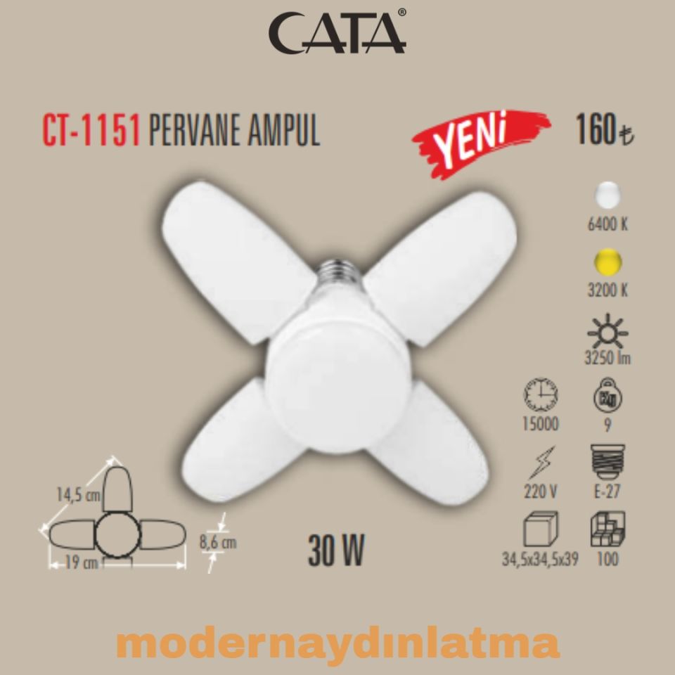 Cata CT-1151 Pervane Led Ampül Günışığı Işık