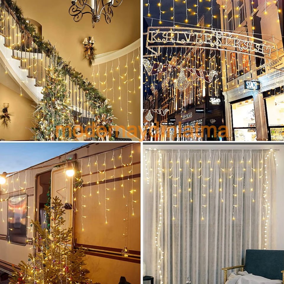 Lebis 2 Metre 144 Ledli Saçak Yılbaşı Işıklandırma Şeffaf Kablolu IP44