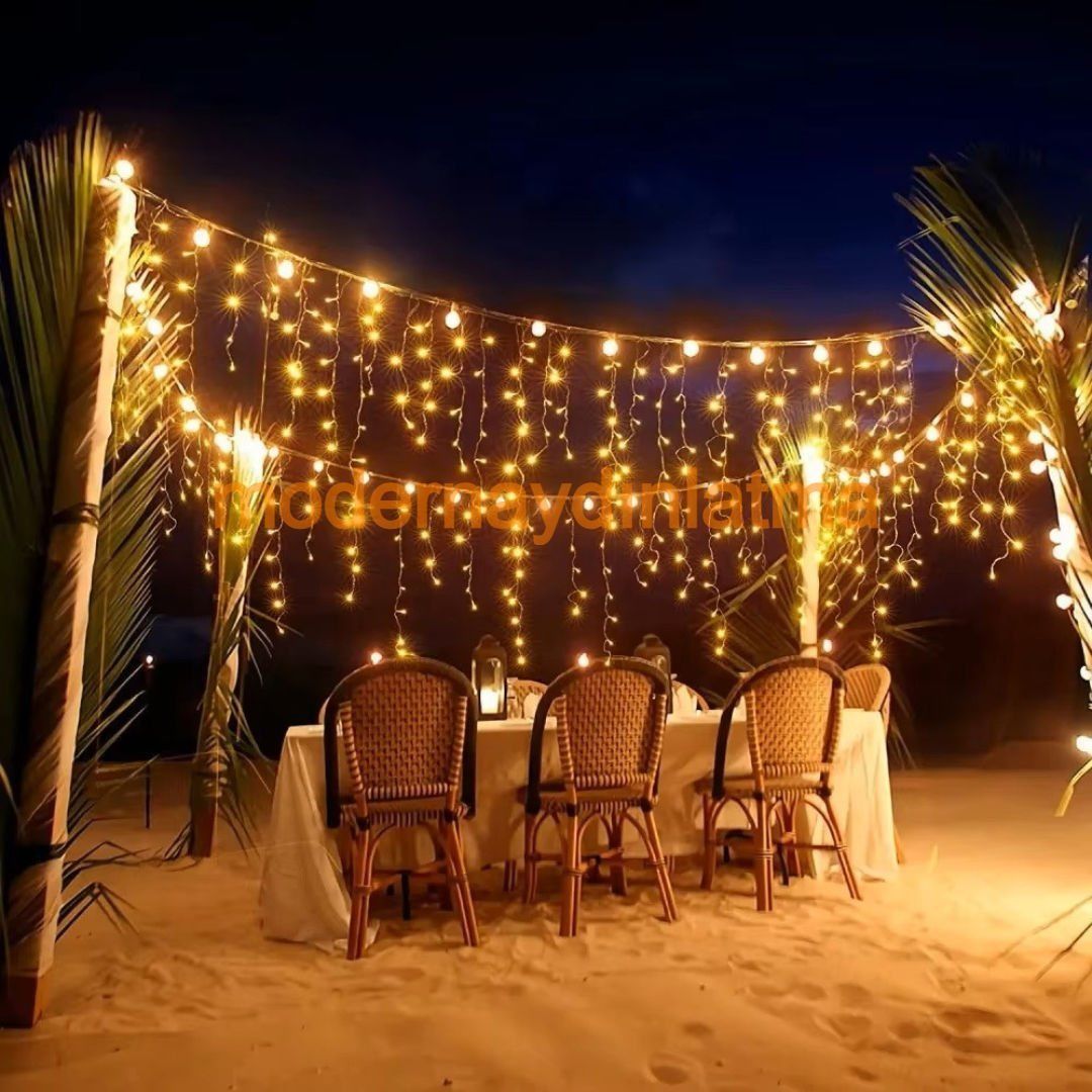 Lebis 2 Metre 144 Ledli Saçak Flaşlı Yılbaşı Işıklandırma Şeffaf Kablolu IP44