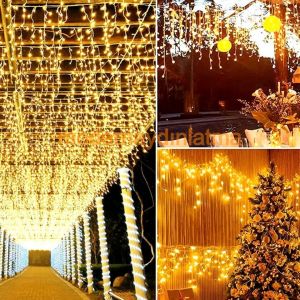 Lebis 2 Metre 144 Ledli Saçak Flaşlı Yılbaşı Işıklandırma Şeffaf Kablolu IP44