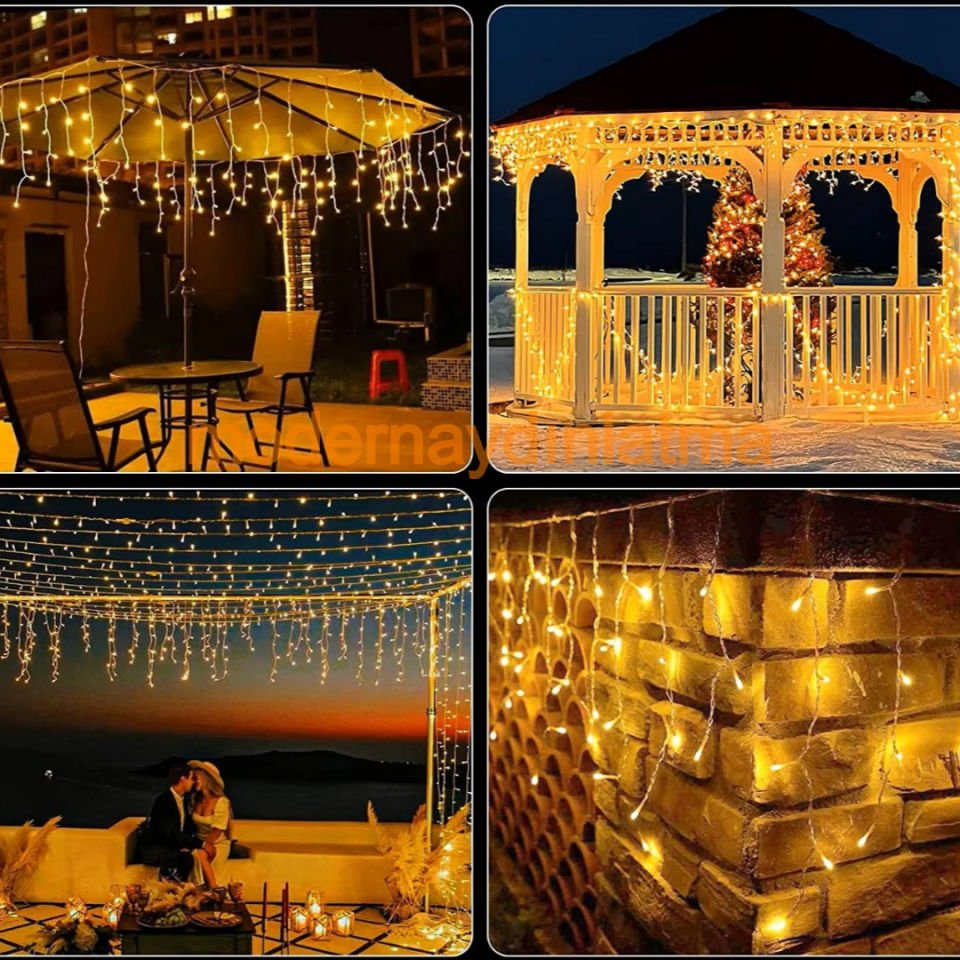 Lebis 2 Metre 144 Ledli Saçak Flaşlı Yılbaşı Işıklandırma Şeffaf Kablolu IP44