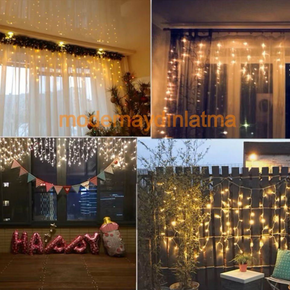 Lebis 2 Metre 144 Ledli Saçak Flaşlı Yılbaşı Işıklandırma Şeffaf Kablolu IP44