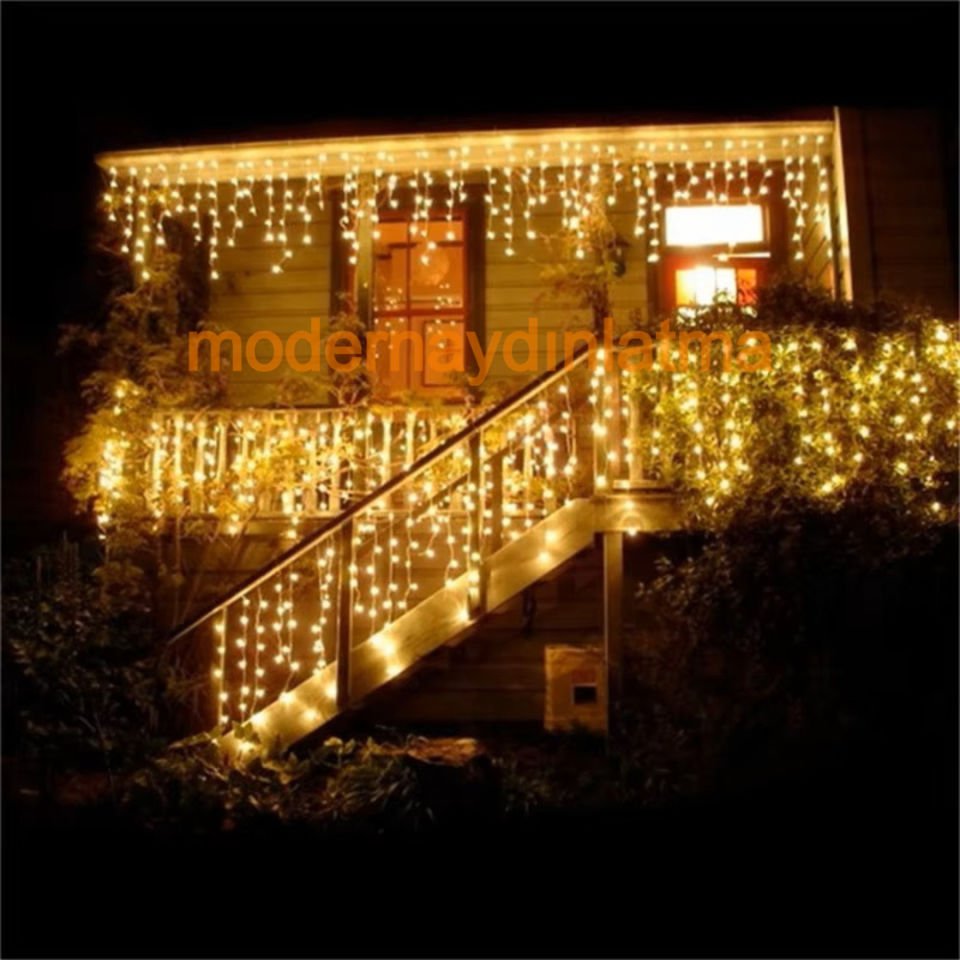 Lebis 2 Metre 144 Ledli Saçak Komple Flaşlı Yılbaşı Işıklandırma Beyaz Kablolu IP65 Dış Mekan