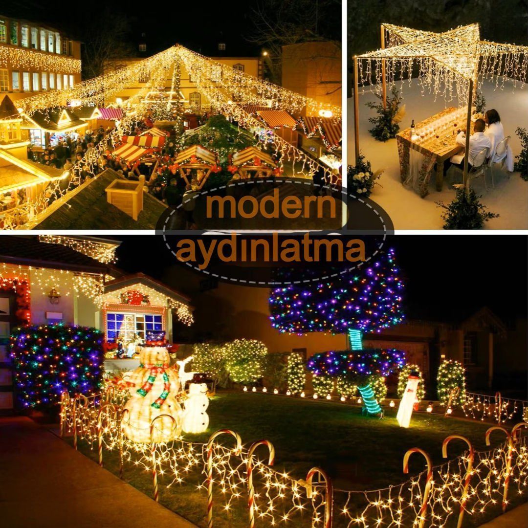 Lebis 2 Metre 144 Ledli Saçak Komple Flaşlı Yılbaşı Işıklandırma Beyaz Kablolu IP65 Dış Mekan