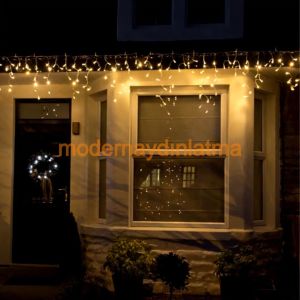 Lebis 2,5 Metre 192 Ledli Saçak Yılbaşı Işıklandırma Beyaz Kablolu IP65 Dış Mekan