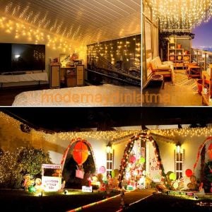 Lebis 2,5 Metre 192 Ledli Saçak Yılbaşı Işıklandırma Beyaz Kablolu IP65 Dış Mekan