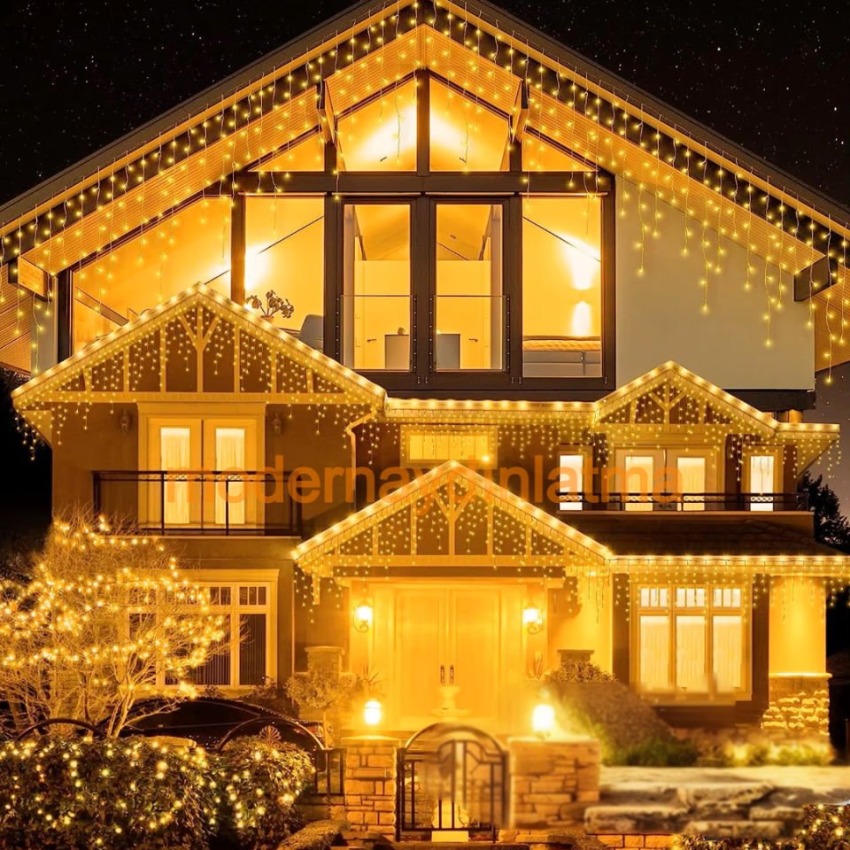 Lebis 2,5 Metre 152 Ledli Flaşlı Saçak Yılbaşı Işıklandırma Şeffaf Kablolu IP65 Dış Mekan