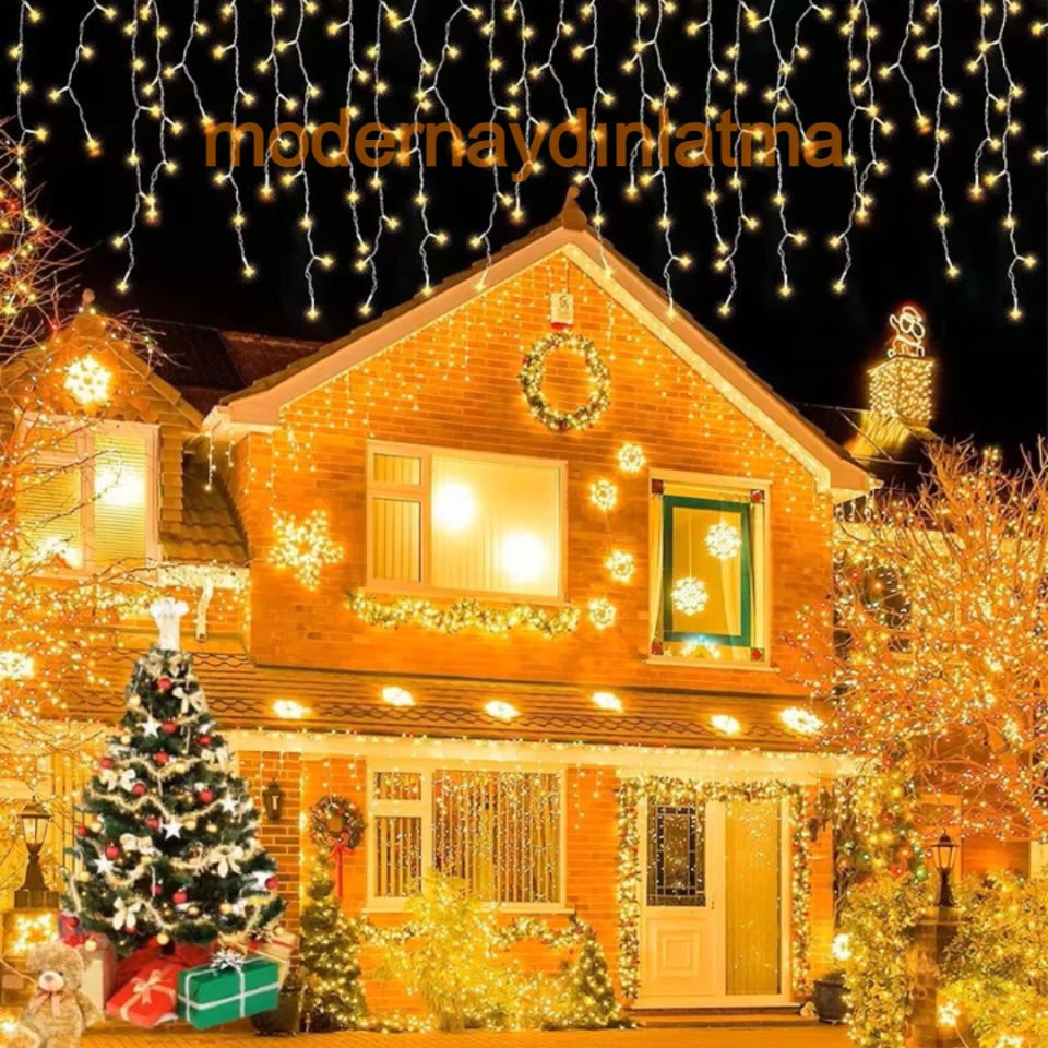 Lebis 2,5 Metre 152 Ledli Flaşlı Saçak Yılbaşı Işıklandırma Şeffaf Kablolu IP65 Dış Mekan