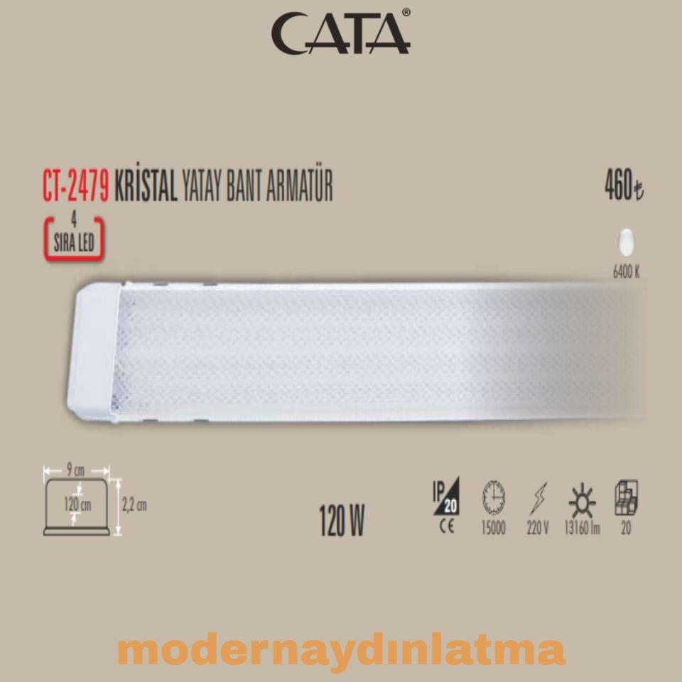 Cata CT-2479 120 Cm 100W Kristal Yatay Led Bant Armatür Beyaz Işık 10 Adet